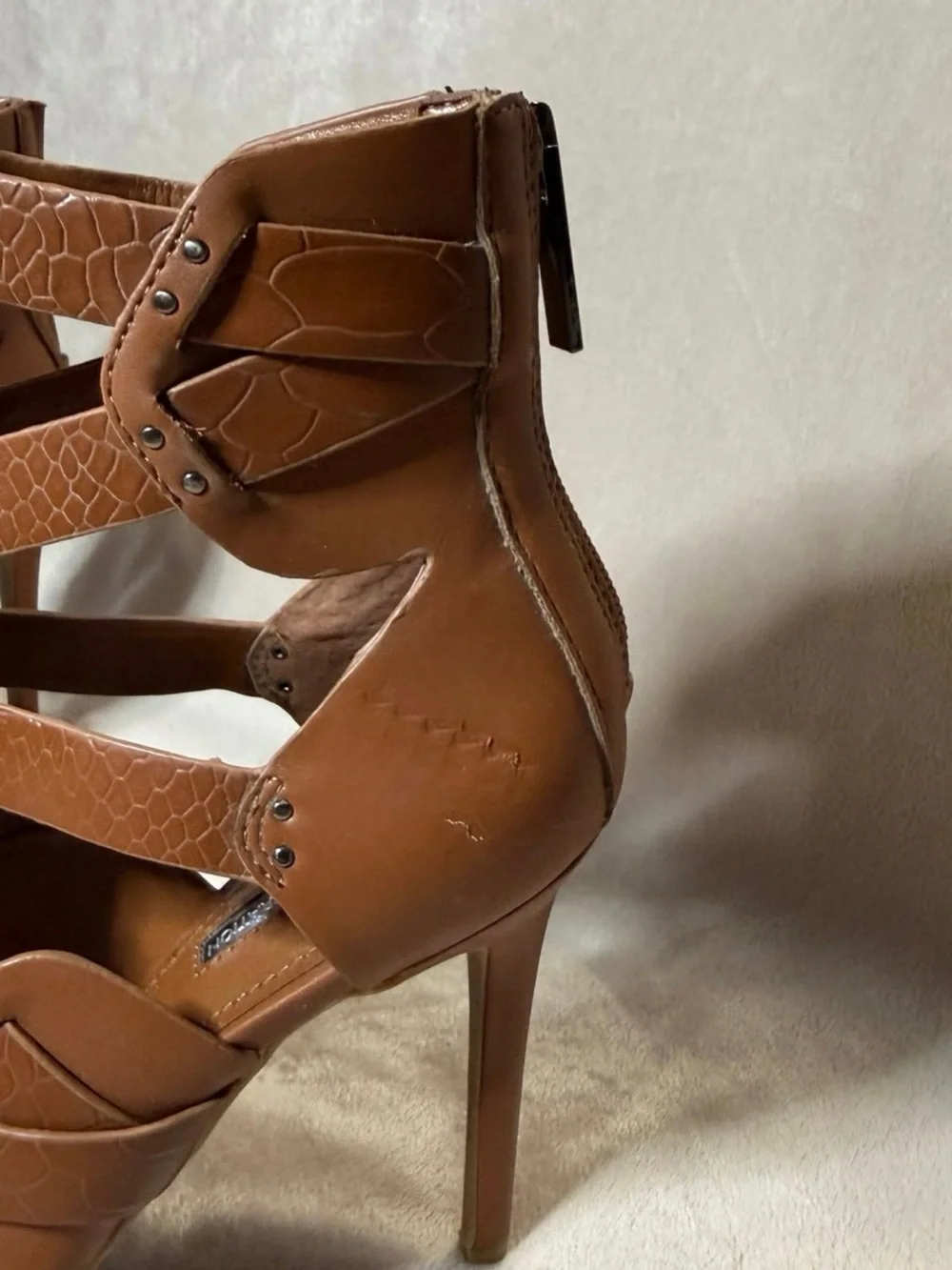 BCBG Brown Strappy Cutout Stiletto Sandals